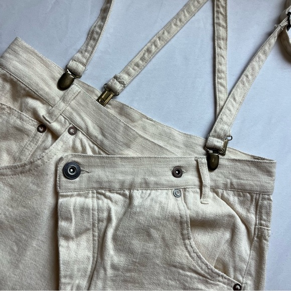 NIKO AND ivory cream denim slim leg cropped overall straps jeans - Picture 4 of 7